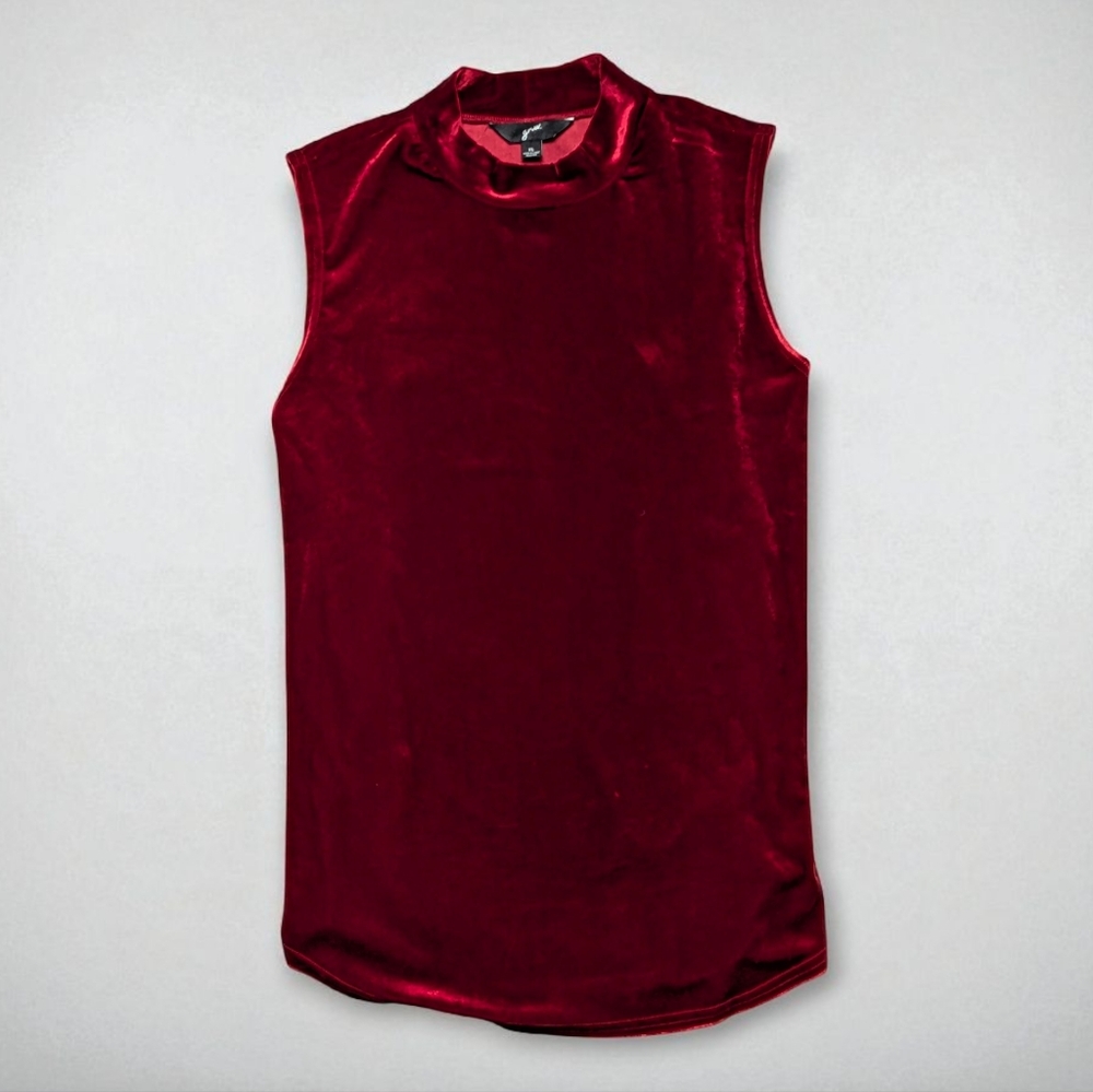 GNW Red Wine Velvet Mock Neck Top XL Sleeveless Holiday Blouse‎